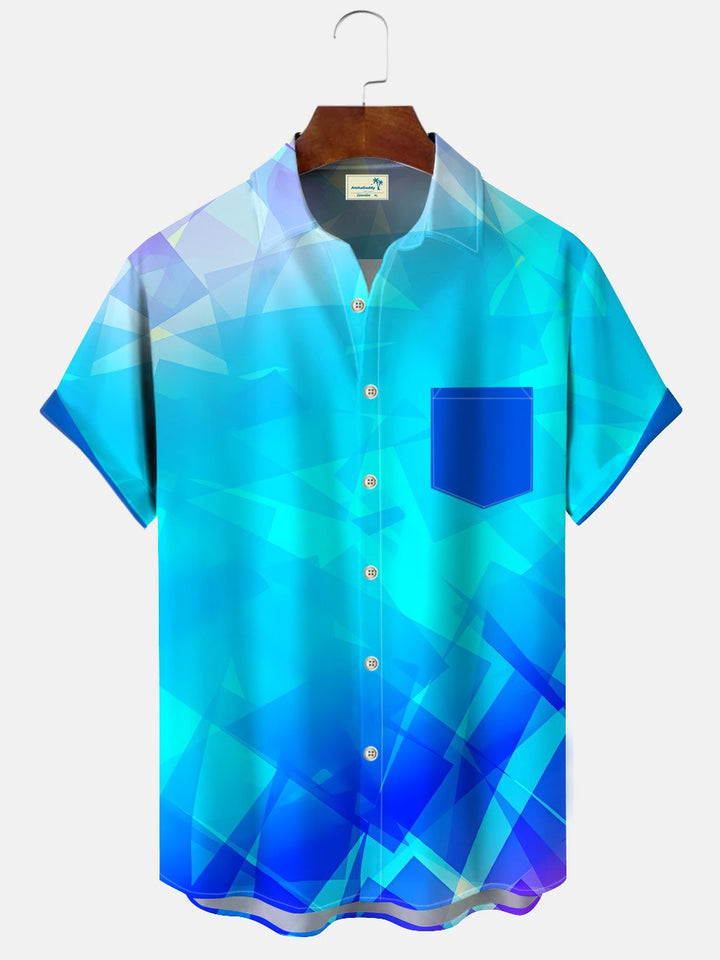 Alohadaddy Gradient Geometric Pattern Mens Button Pocket Casual Short Sleeve Shirt