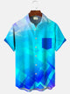 Camisa informal de manga corta con bolsillos y botones para hombre con estampado geométrico degradado de Alohadaddy