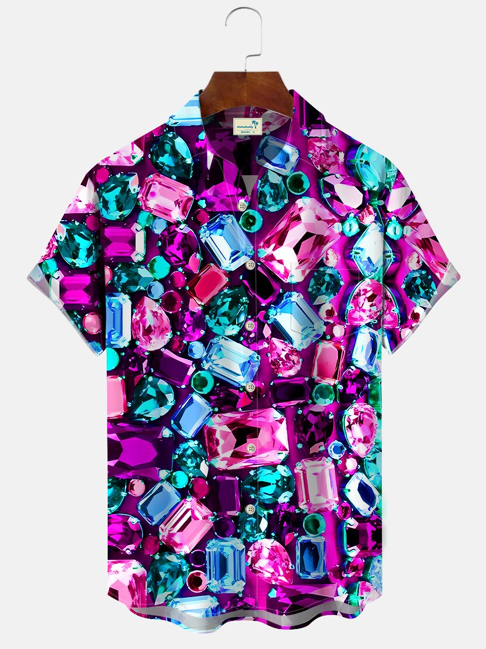 Chemise à manches courtes décontractée à boutons et poches pour hommes Alohadaddy à motif géométrique et diamant