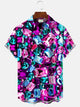 Alohadaddy Geometric Crystal Diamond Mens Button Pocket Casual Short Sleeve Shirt