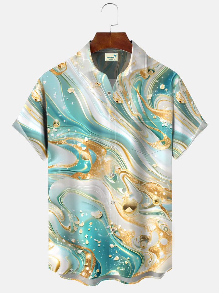 Alohadaddy Art Oil Painting Men Button Pocket Casual Short Sleeve Shirt