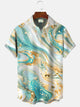 Camisa casual de manga corta con bolsillos y botones para hombre con pintura al óleo de Alohadaddy Art