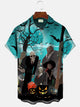 Alohadaddy Halloween Pumpkin Bat Mens Button Pocket Casual Short Sleeve Shirt