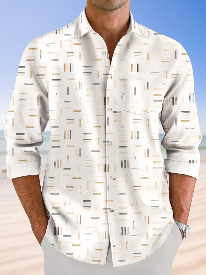 Camisa informal de manga larga con bolsillos y botones a rayas para hombre de Alohadaddy