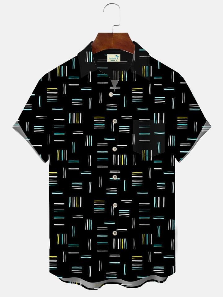 Chemise décontractée à manches courtes et poches à boutons pour hommes Alohadaddy Stripe Fluorescent