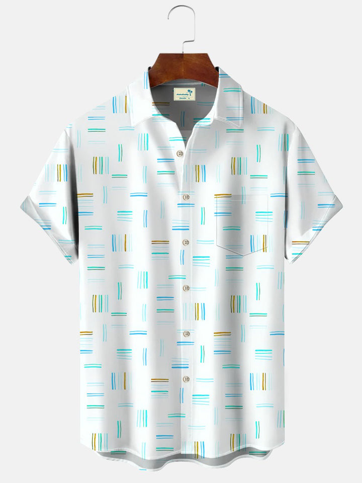 Chemise décontractée à manches courtes et poches à boutons pour hommes Alohadaddy Stripe Fluorescent