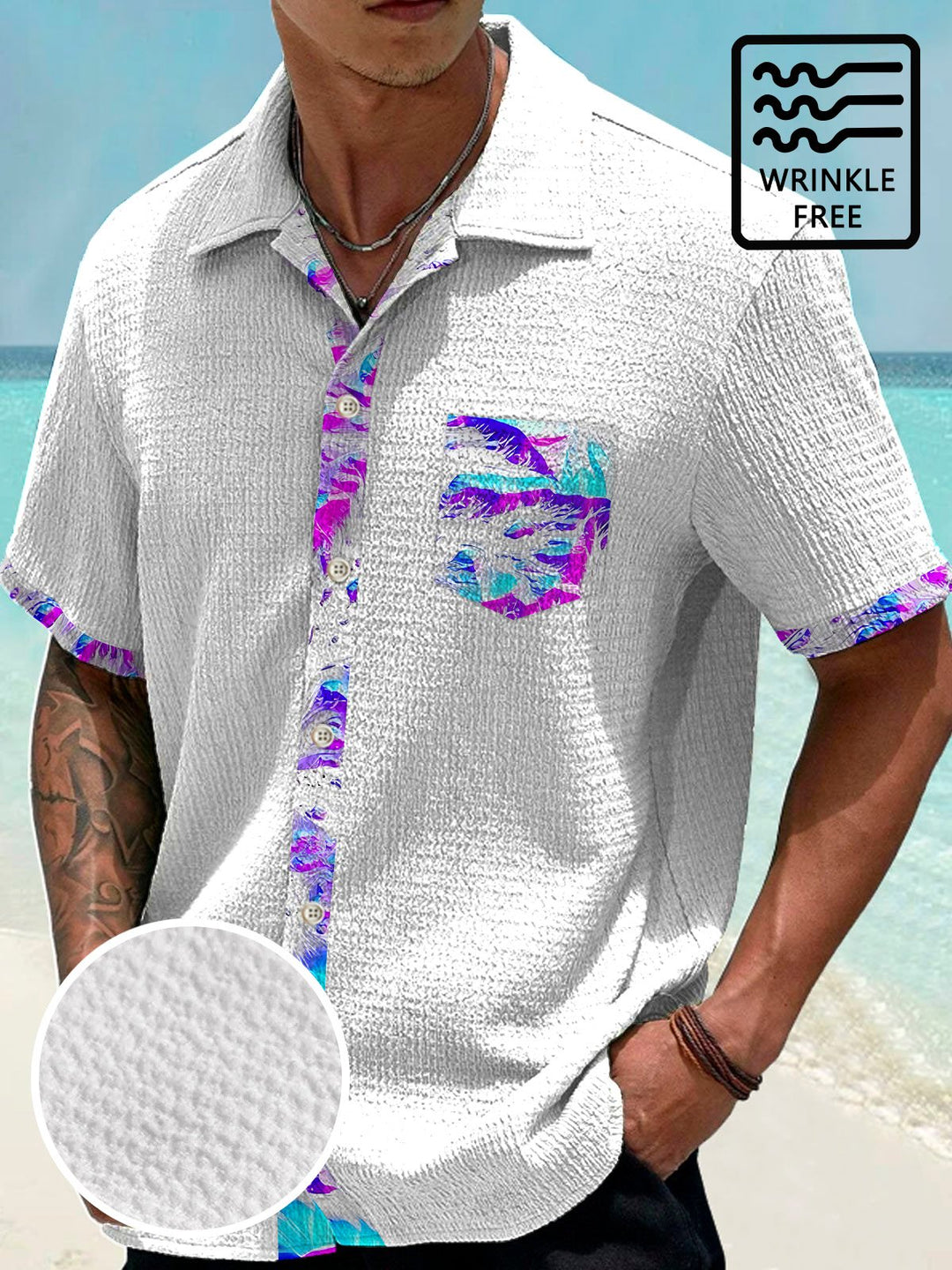 Alohadaddy Liquid Metal Contrast Color Men Button Pocket Casual 50S Bowling Commuter Vacation Short Sleeve Shirt