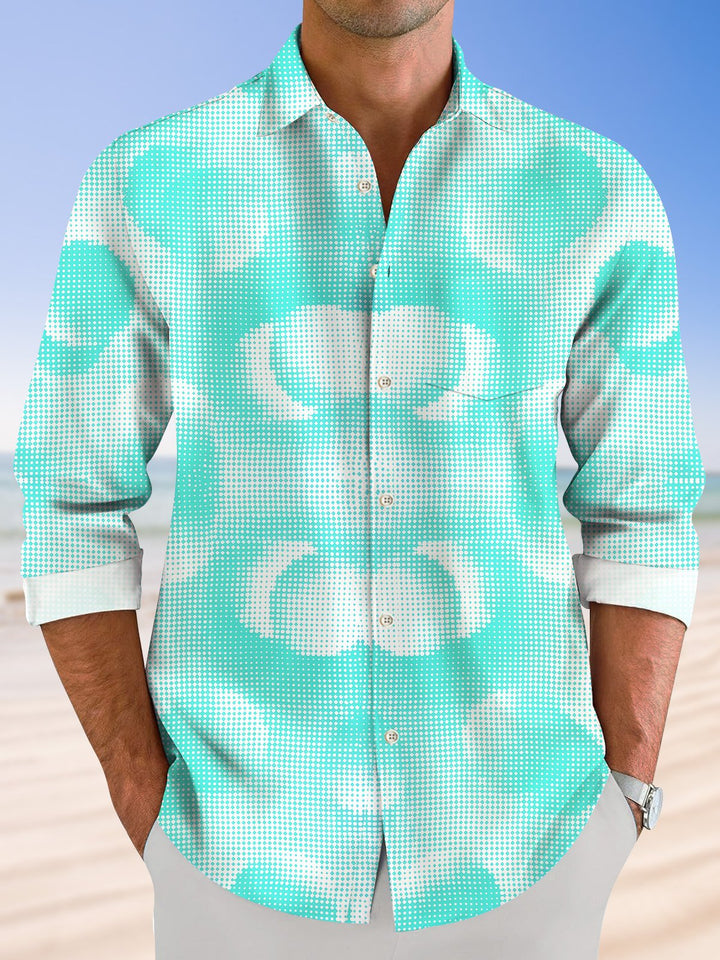 Chemise à manches longues décontractée à poches boutonnées pour hommes avec motif géométrique en mosaïque de pixels Alohadaddy