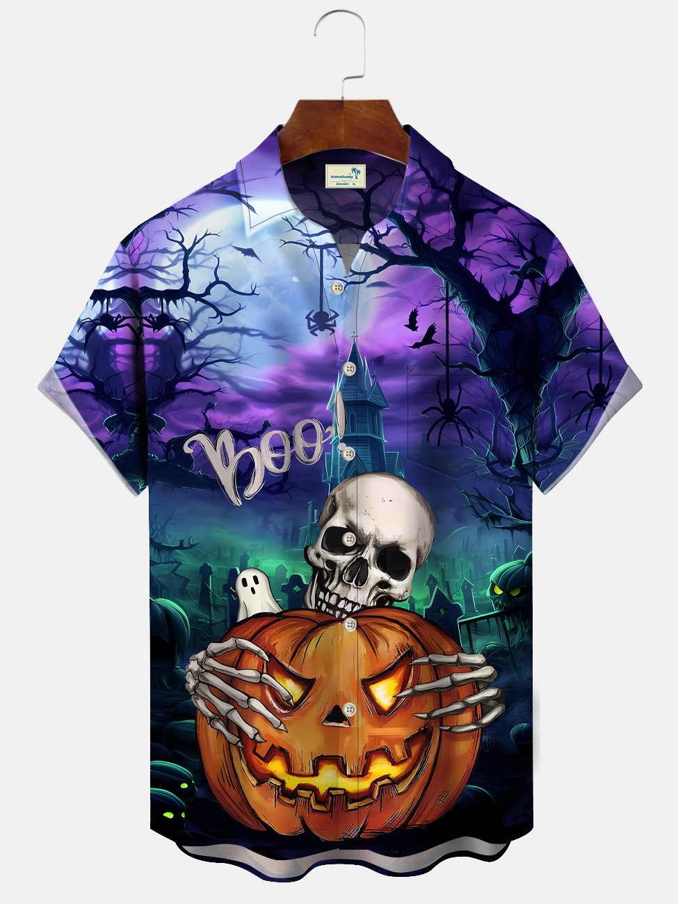 Chemise décontractée à manches courtes avec poche boutonnée pour homme Alohadaddy Halloween Pumpkin Skull