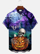 Camisa informal de manga corta con bolsillo y botones para hombre con diseño de calavera y calabaza de Halloween de Alohadaddy