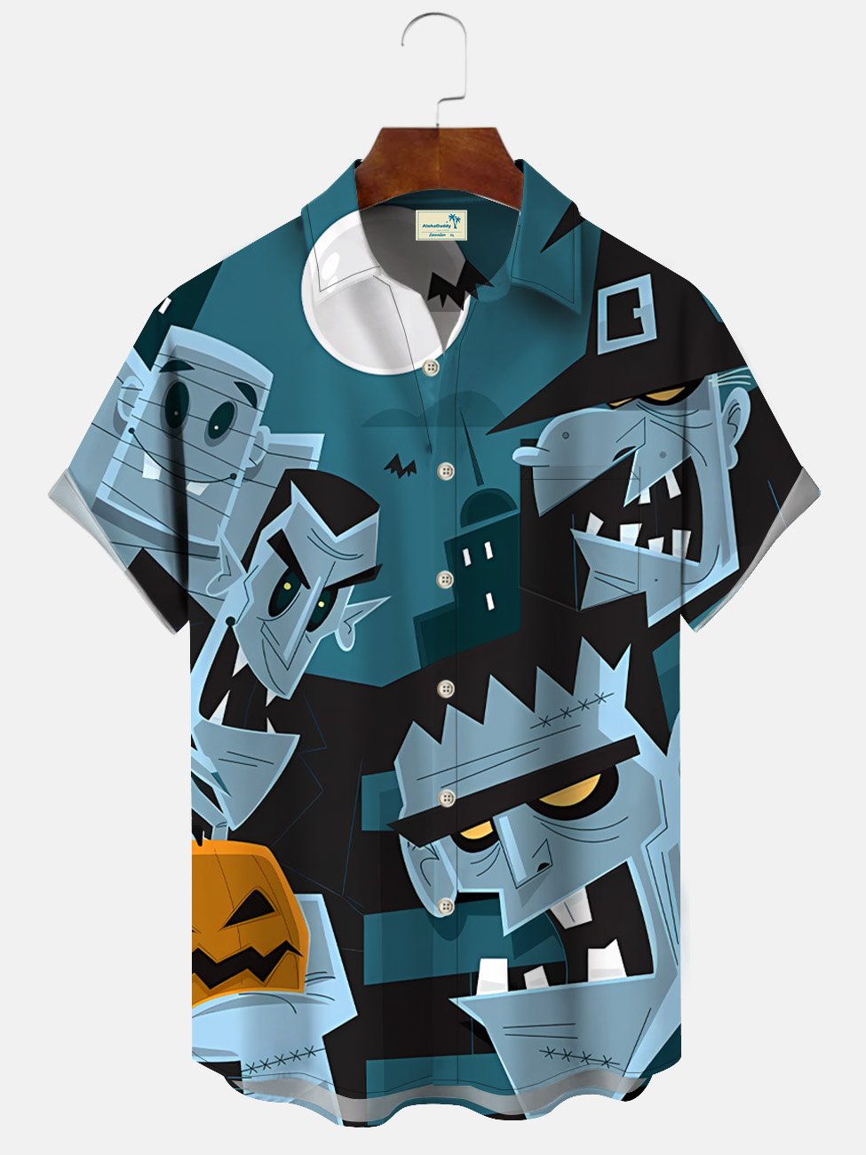 Chemise décontractée à manches courtes avec poche à boutons pour homme avec portrait de dessin animé d&