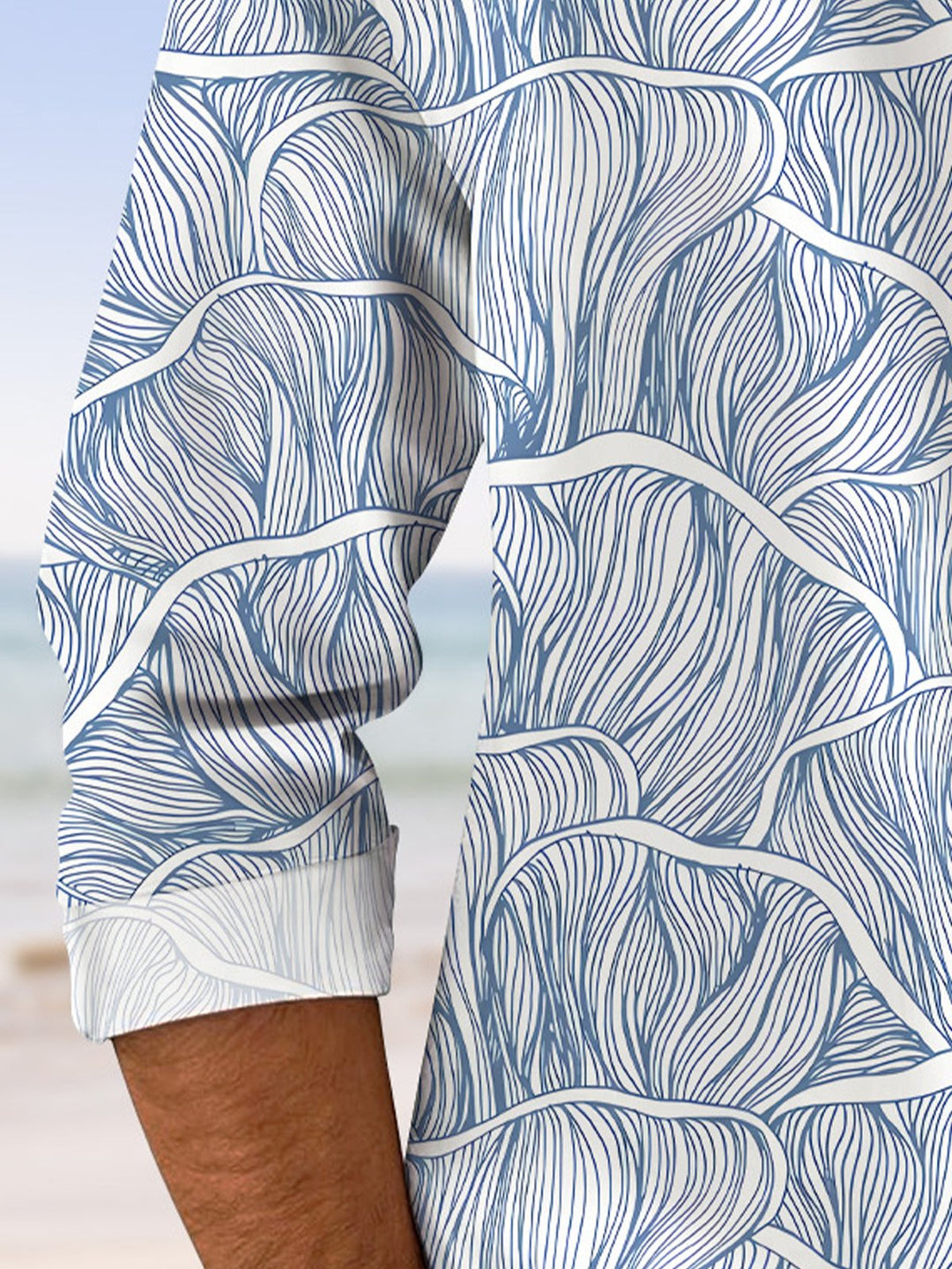 Alohadaddy Curve Stripe Wave Men Button Pocket Casual Short Sleeve Shirt