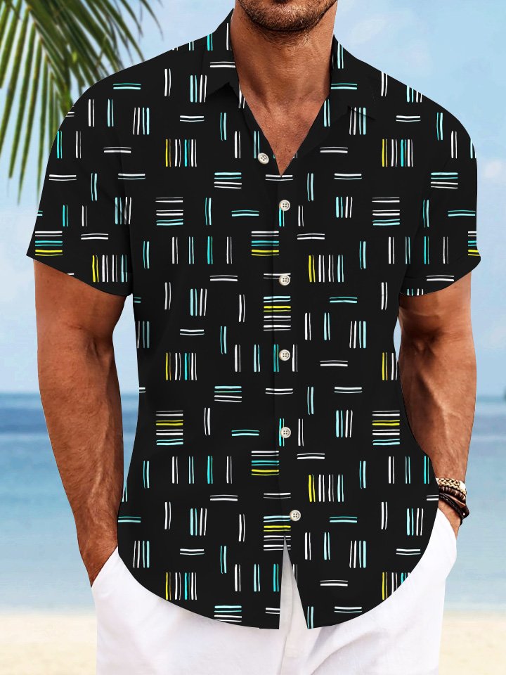 Chemise décontractée à manches courtes et poches à boutons pour hommes Alohadaddy Stripe Fluorescent