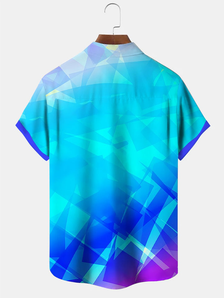 Alohadaddy Gradient Geometric Pattern Mens Button Pocket Casual Short Sleeve Shirt