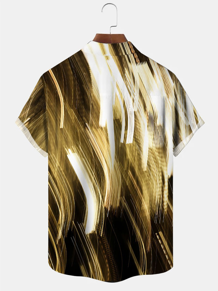Alohadaddy Line Geometric Pattern Men Button Pocket Casual Short Sleeve Shirt