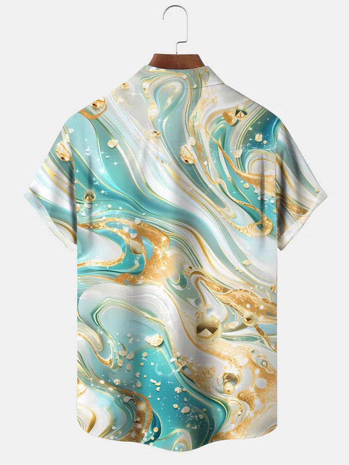 Alohadaddy Art Oil Painting Men Button Pocket Casual Short Sleeve Shirt