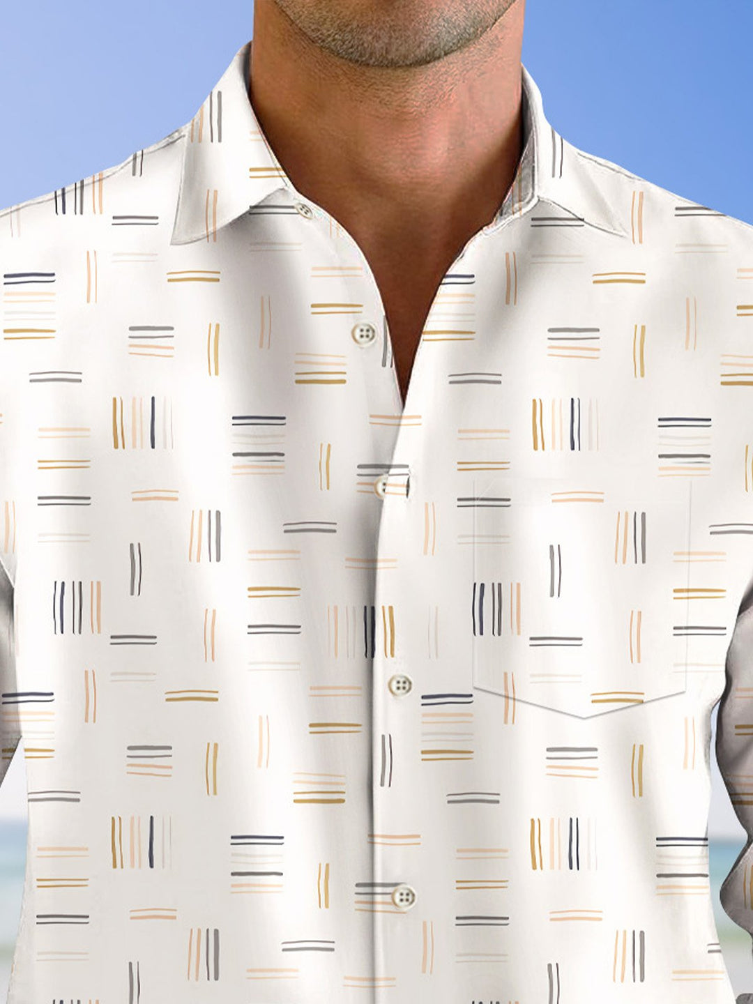 Camisa informal de manga larga con bolsillos y botones a rayas para hombre de Alohadaddy