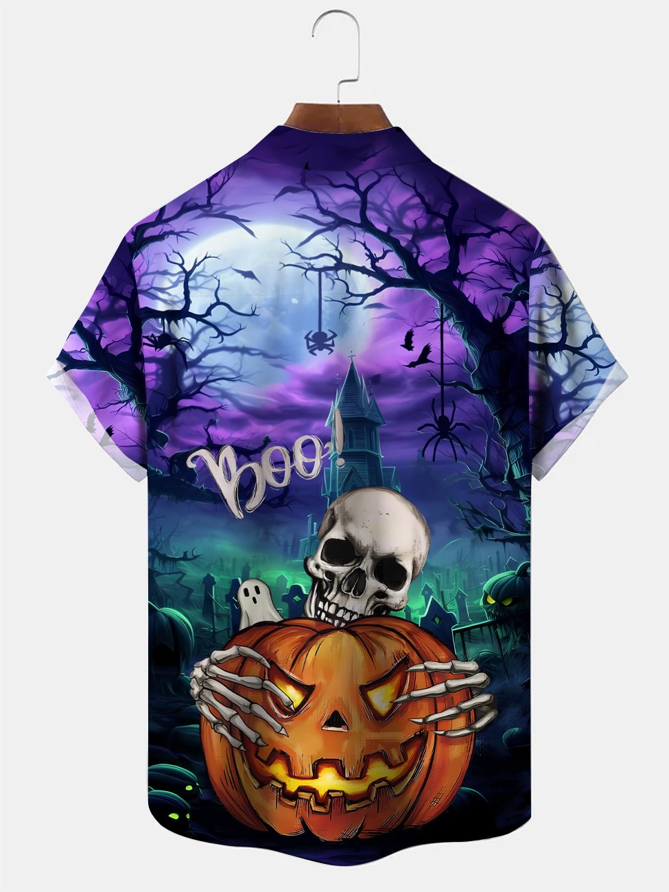 Chemise décontractée à manches courtes avec poche boutonnée pour homme Alohadaddy Halloween Pumpkin Skull