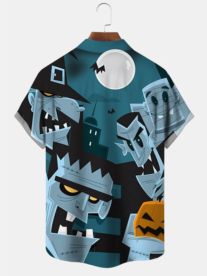 Chemise décontractée à manches courtes avec poche à boutons pour homme avec portrait de dessin animé d&