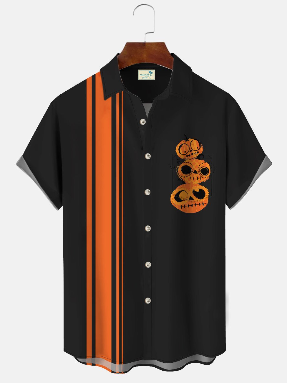 Chemise décontractée à manches courtes avec poche boutonnée pour homme Alohadaddy Halloween Pumpkin
