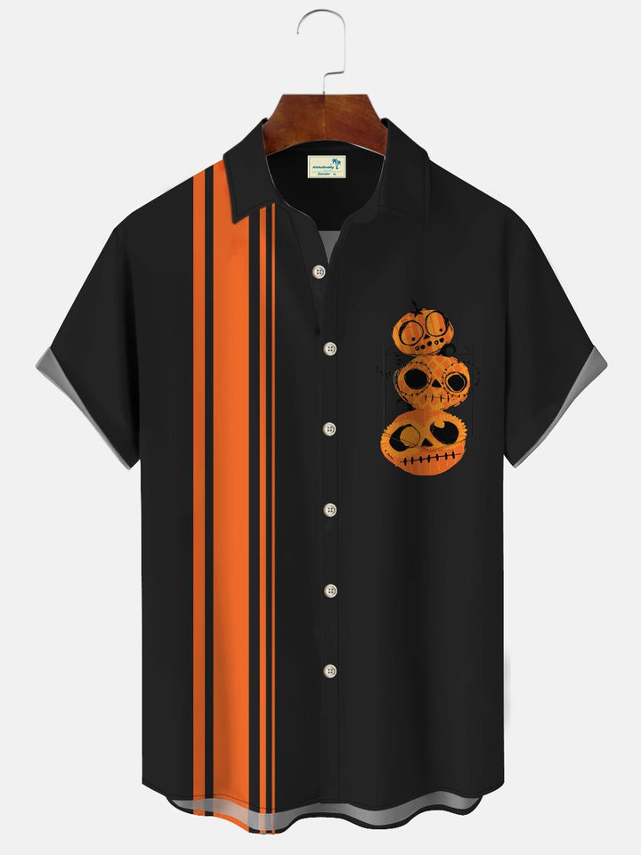 Chemise décontractée à manches courtes avec poche boutonnée pour homme Alohadaddy Halloween Pumpkin