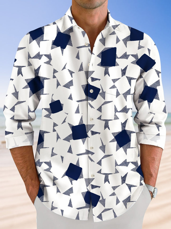 Camisa informal de manga larga con bolsillos y botones y diseño geométrico de píxeles de Alohadaddy para hombre