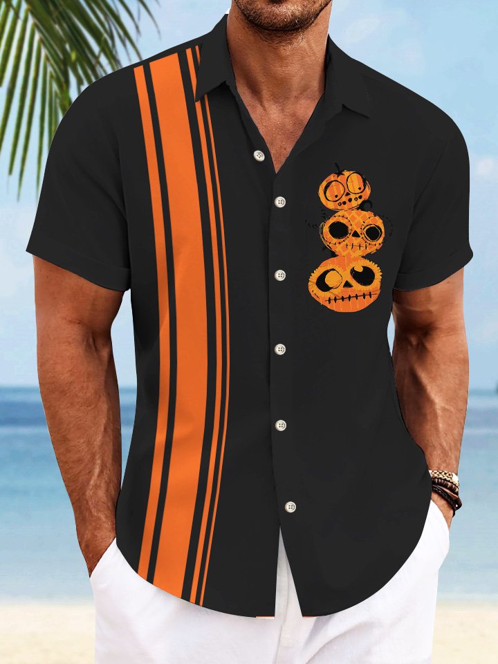 Chemise décontractée à manches courtes avec poche boutonnée pour homme Alohadaddy Halloween Pumpkin