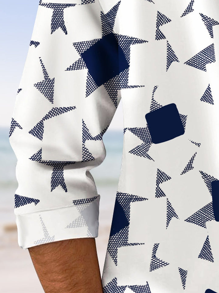 Camisa informal de manga larga con bolsillos y botones y diseño geométrico de píxeles de Alohadaddy para hombre