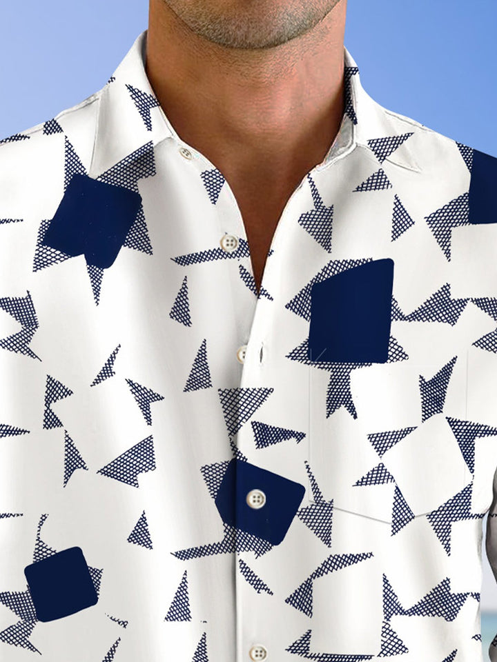 Camisa informal de manga larga con bolsillos y botones y diseño geométrico de píxeles de Alohadaddy para hombre
