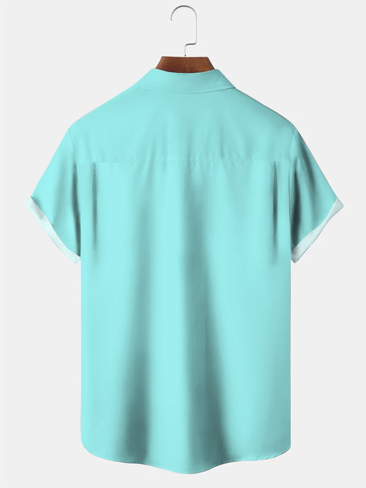 Alohadaddy Route 66 Stop Sign Men Button Pocket Casual 50S Bowling Commuter Short Sleeve Shirt