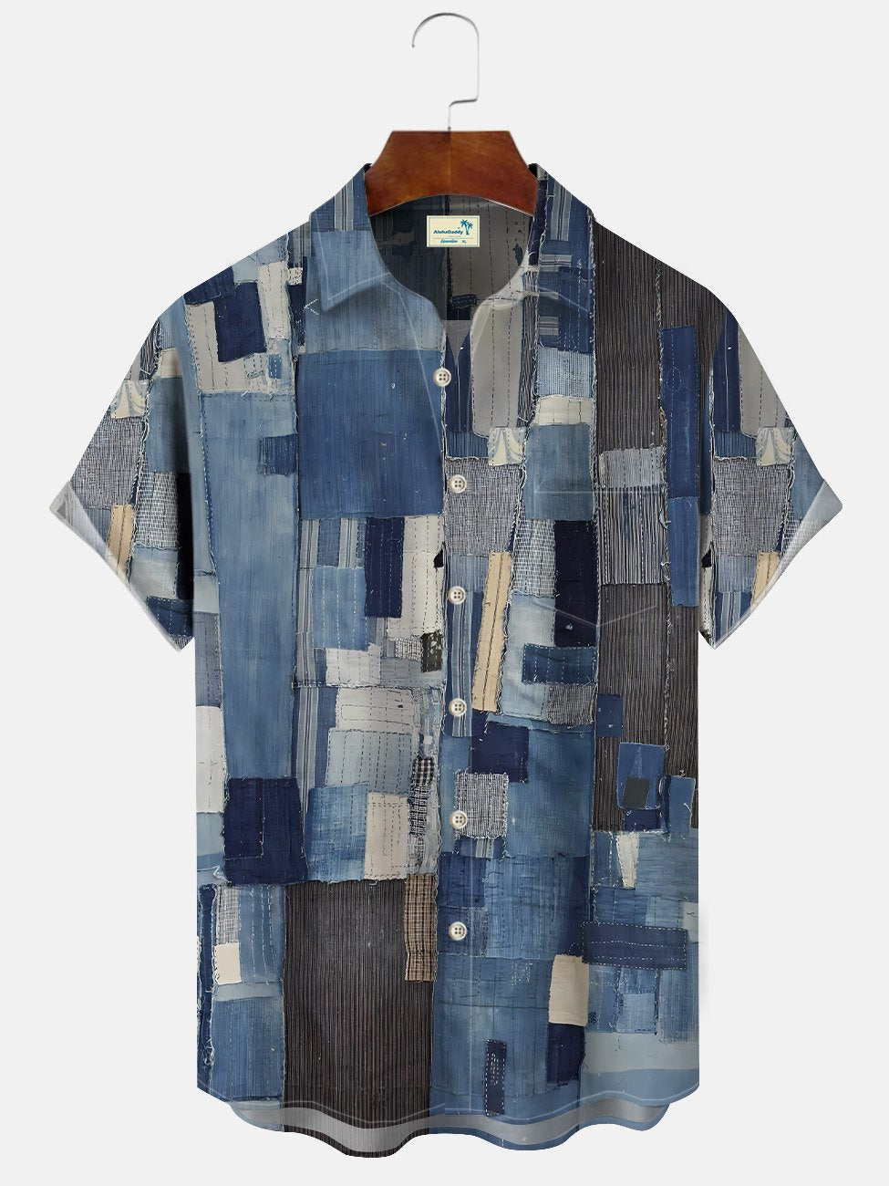 Camisa informal de manga corta con botones y textura de tela étnica retro de Alohadaddy para hombre