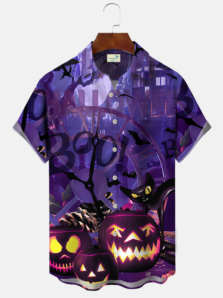 Alohadaddy Halloween Pumpkin Mens Button Down Casual Short Sleeve Shirt