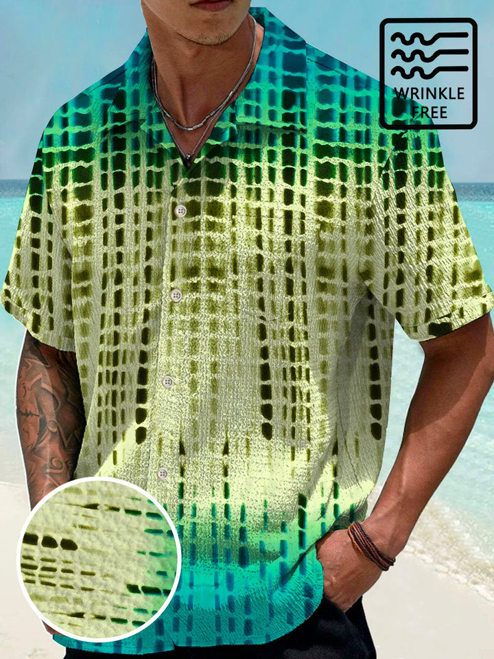 Camisa informal de manga corta con botones y estampado geométrico de lunares degradados para hombre de Alohadaddy