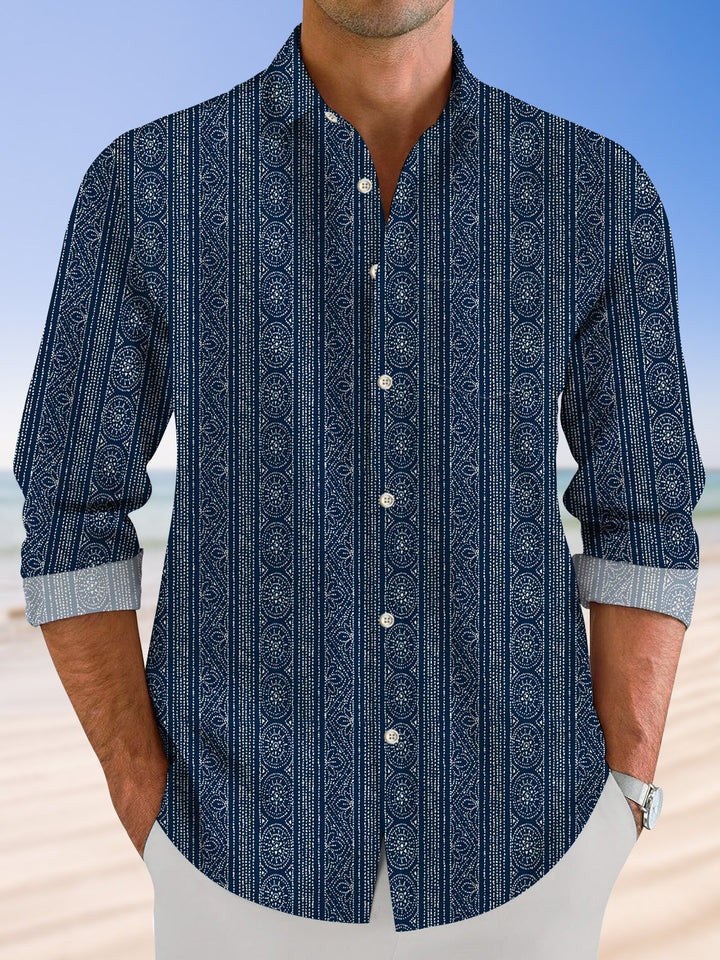 Chemise boutonnée décontractée à manches longues pour hommes à motif ethnique Alohadaddy