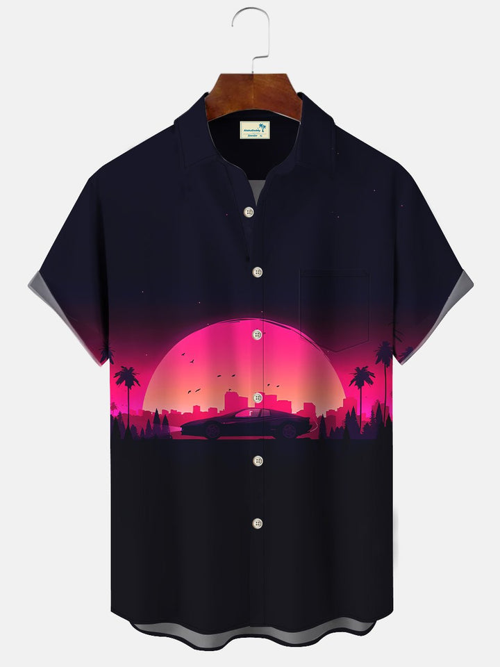 Chemise à manches courtes décontractée à boutons pour hommes Alohadaddy Sunset Coconut Tree Car