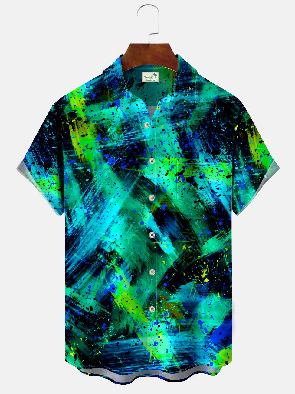 Camisa informal de manga corta con botones y bolsillo en contraste de color fluorescente con pintura al óleo de Alohadaddy