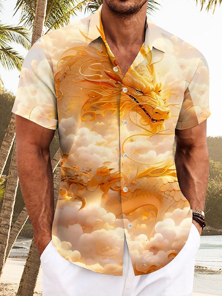 Camisa casual de manga corta con botones para hombre Alohadaddy Sky Clouds Dragon