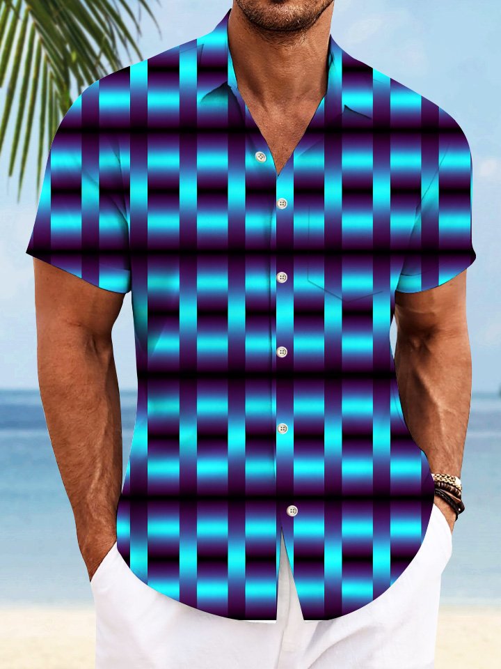 Chemise à manches courtes décontractée à boutons géométriques fluorescents 3D pour hommes Alohadaddy