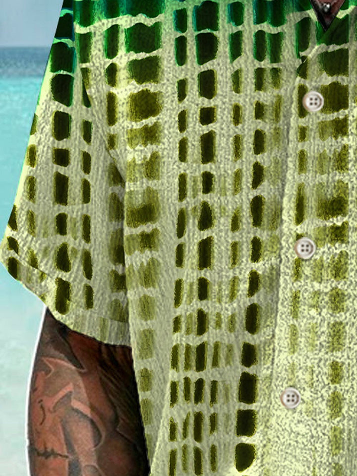 Camisa informal de manga corta con botones y estampado geométrico de lunares degradados para hombre de Alohadaddy