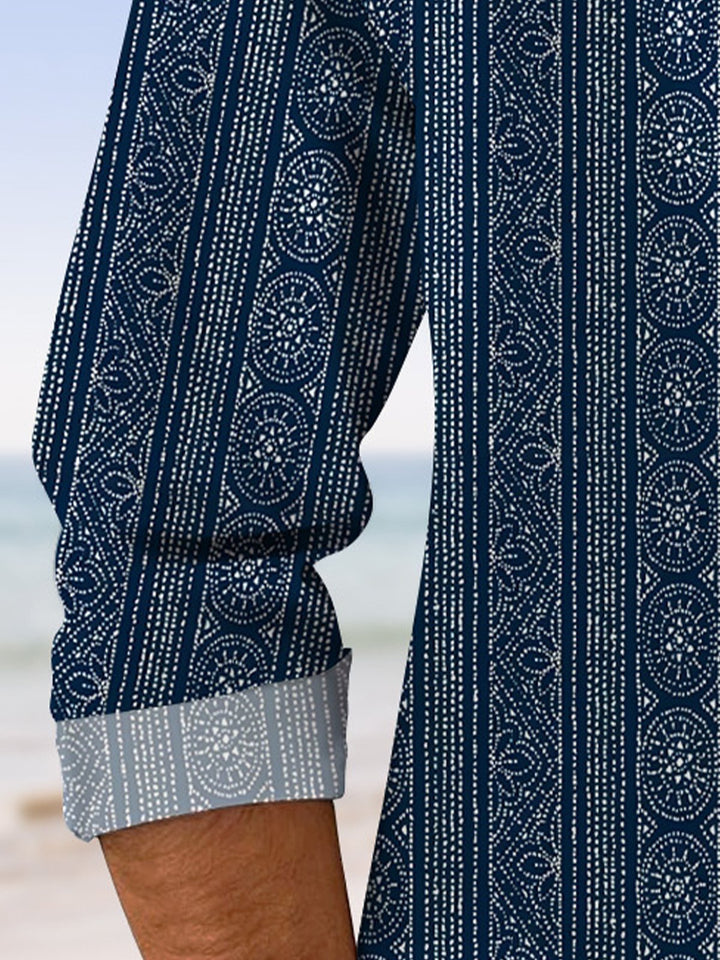 Chemise boutonnée décontractée à manches longues pour hommes à motif ethnique Alohadaddy