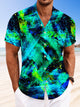 Alohadaddy Oil Painting Fluorescent Color Contrast Pocket Button Casual Short Sleeve Shirt