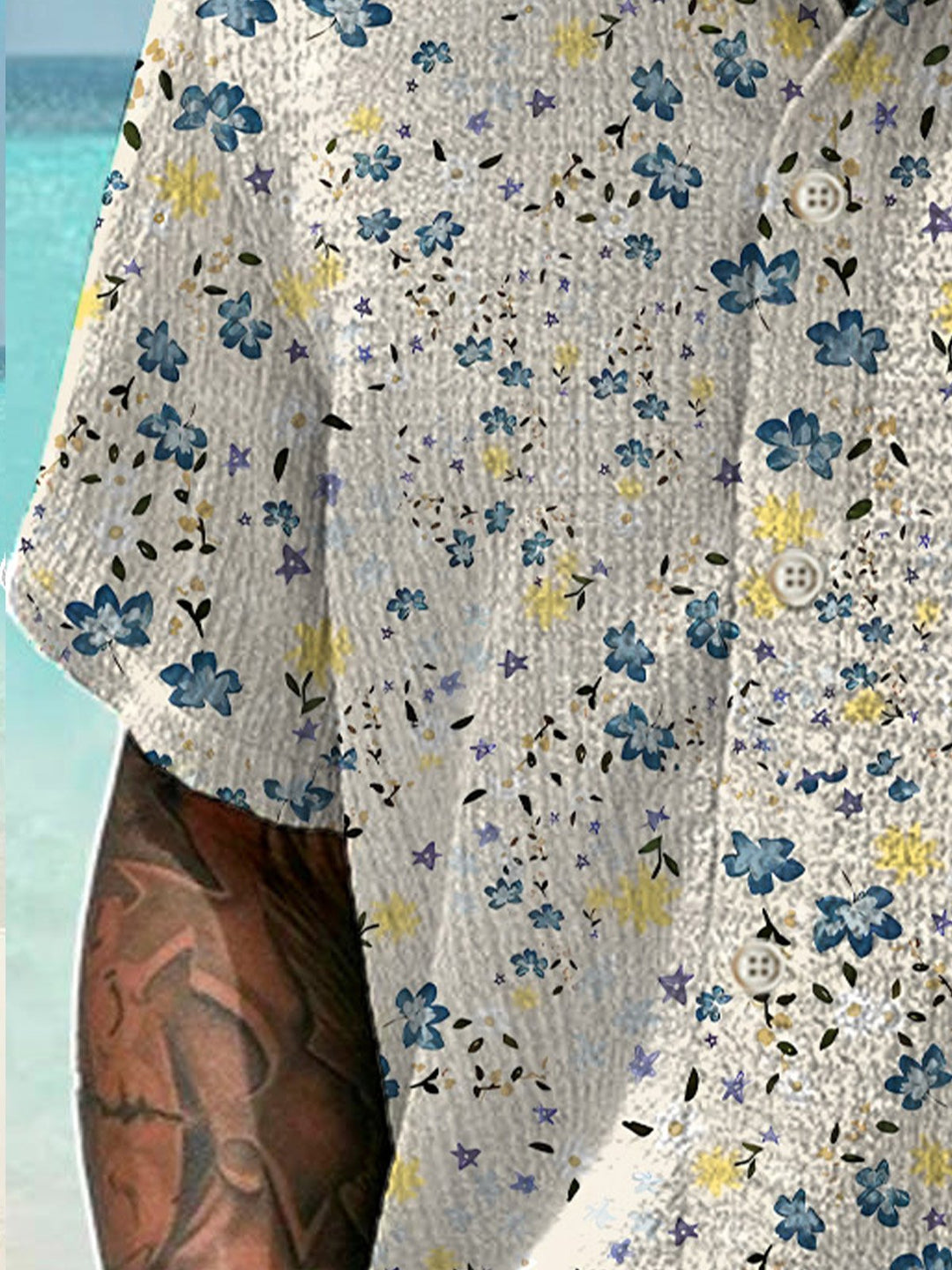 Alohadaddy Plant Daisy Flower Pocket Button Casual Short Sleeve Shirt