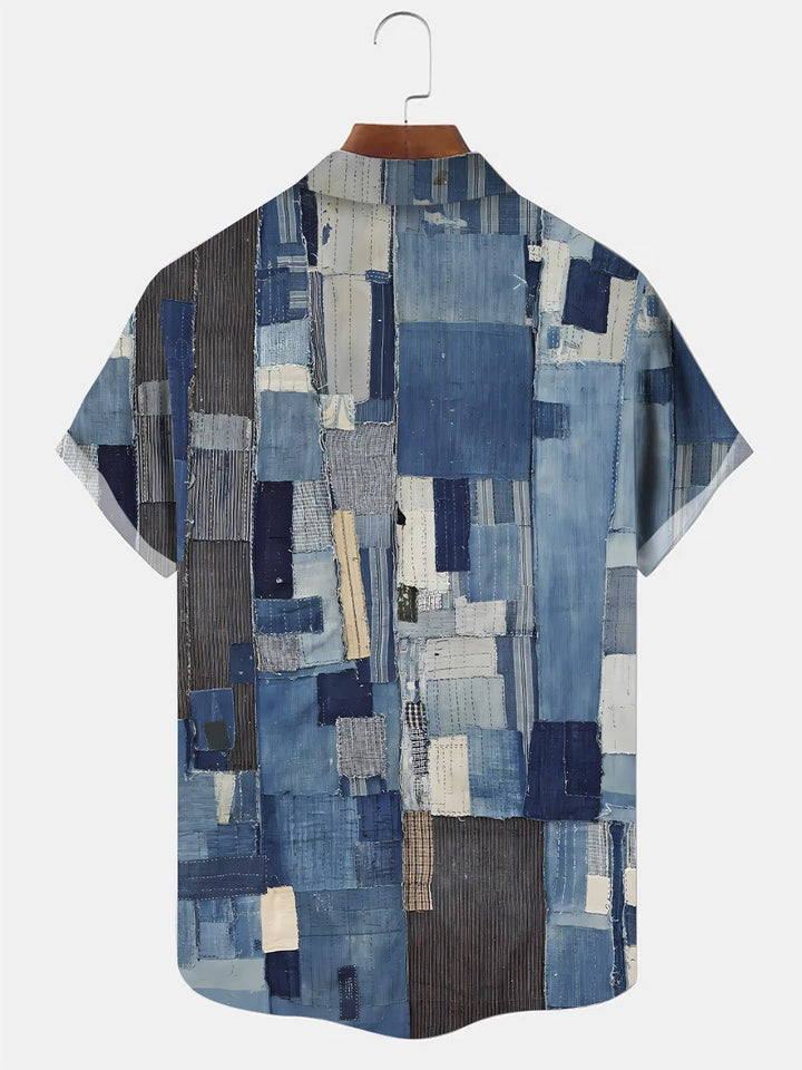 Camisa informal de manga corta con botones y textura de tela étnica retro de Alohadaddy para hombre