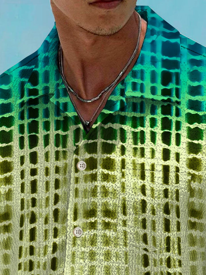 Camisa informal de manga corta con botones y estampado geométrico de lunares degradados para hombre de Alohadaddy