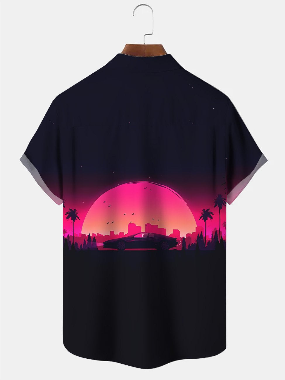 Chemise à manches courtes décontractée à boutons pour hommes Alohadaddy Sunset Coconut Tree Car
