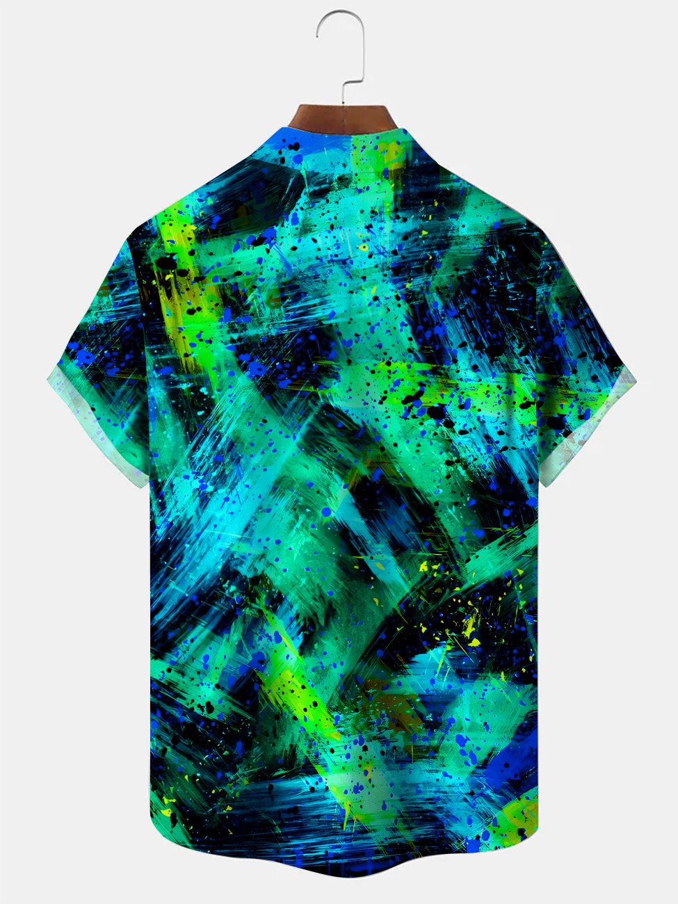 Camisa informal de manga corta con botones y bolsillo en contraste de color fluorescente con pintura al óleo de Alohadaddy