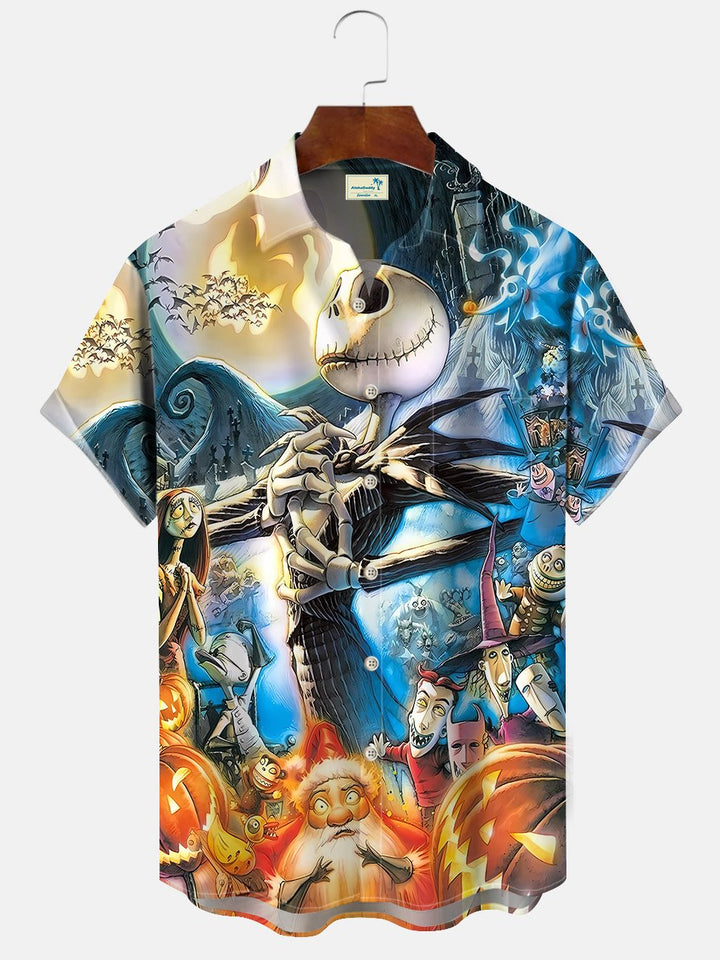 Alohadaddy Halloween Pumpkin Santa Pocket Button Casual Short Sleeve Shirt