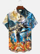 Camisa informal de manga corta con botones y bolsillo de Papá Noel y calabaza de Halloween de Alohadaddy