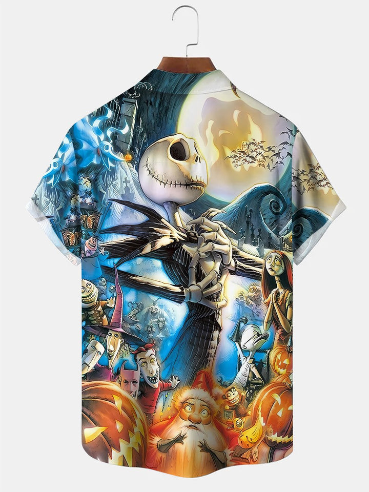 Alohadaddy Halloween Pumpkin Santa Pocket Button Casual Short Sleeve Shirt