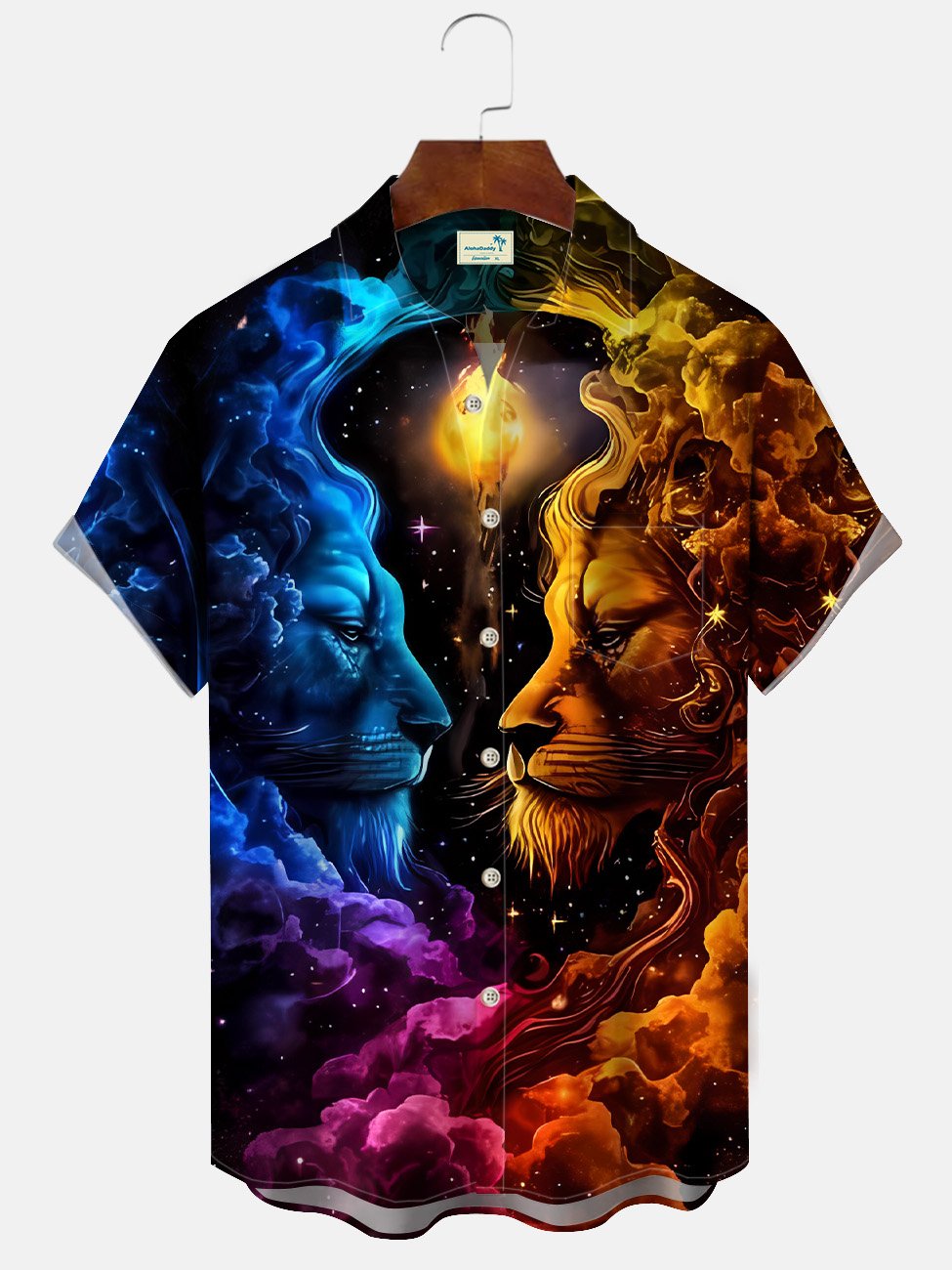 Alohadaddy Animal Lion Fluorescent Pocket Button Casual Short Sleeve Shirt
